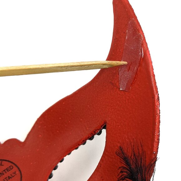 Venezia Italy Venetian Masquerade Mask Red She Devil glitter black feathers - Picture 6 of 7